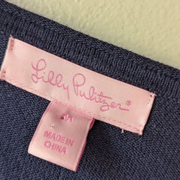 Lilly Pulitzer Oversized Tasseled Colene Sweater Navy Blue Knit Lightweight S - Picture 6 of 8